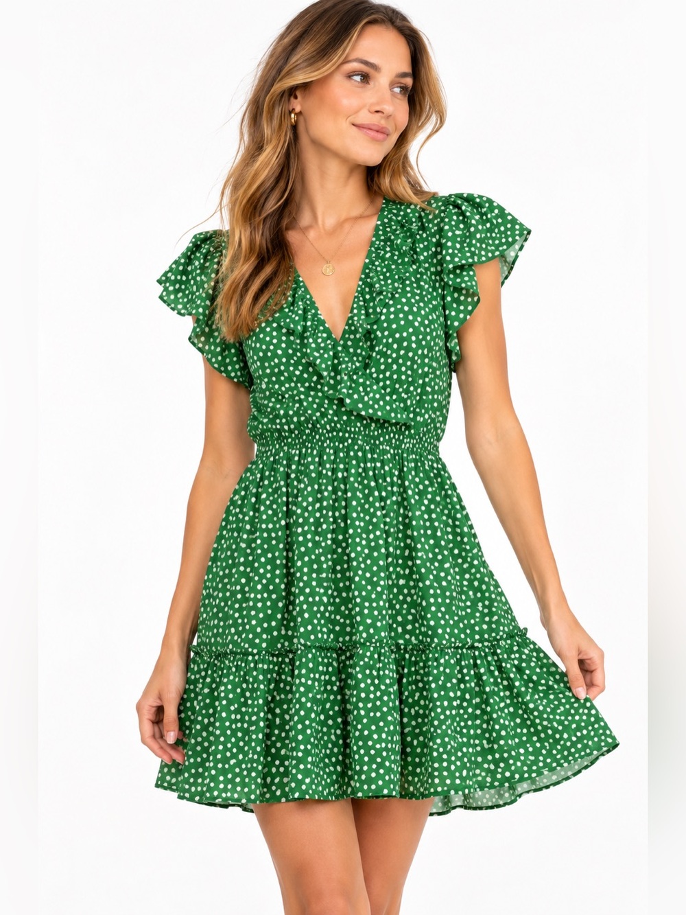 Trovata Birds of Paradise Marcella Green Polka Dot Wrap Midi Dress Large Cotton